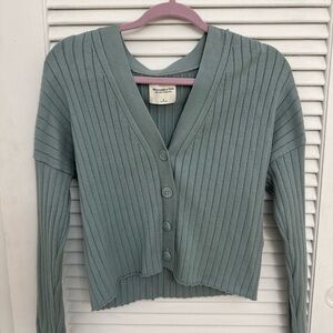 Abercrombie & Fitch Ribbed Cardigan Sweater - Greenish Blue